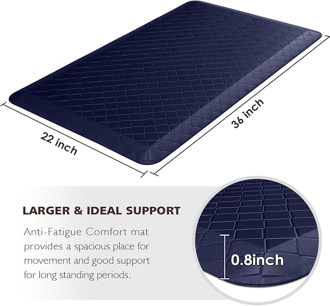 HappyTrends Kitchen Floor Mat - 4/5 Inch Thick Anti-Fatigue Kitchen Rug,Waterproof Non-Slip Kitchen Mats and Rugs Heavy Duty Ergonomic Comfort Rug for Kitchen,Office,Sink,Laundry,(22"x36", Blue)