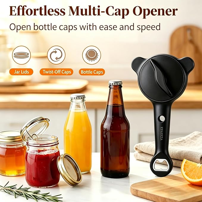 Jar Opener for Weak Hands,4 in 1 Multi-Purpose Jar Openers,Adjustable Jar Opener,Multi-Functional Bottle Openers with Non-Slip Grip for Wine Bottle,Perfect for Arthritis and Weak Hands (Black)
