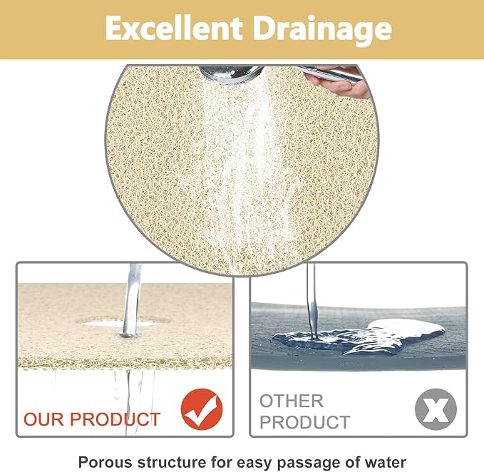 Shower Mat Non Slip: 21 x 21 Inch Square Shower Mats with Drain Hole in Middle - Soft Loofah Quick Drying Matt for Shower Stall