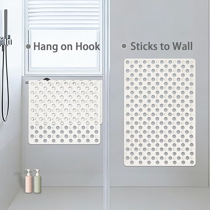 Tiamo Large Bathtub Mat 20.87" x 33.86",Non Slip Shower & Tub Mat for Elderly & Pregnant Women,Big Suction Cups,Quick Drain,Soft & Durable,White