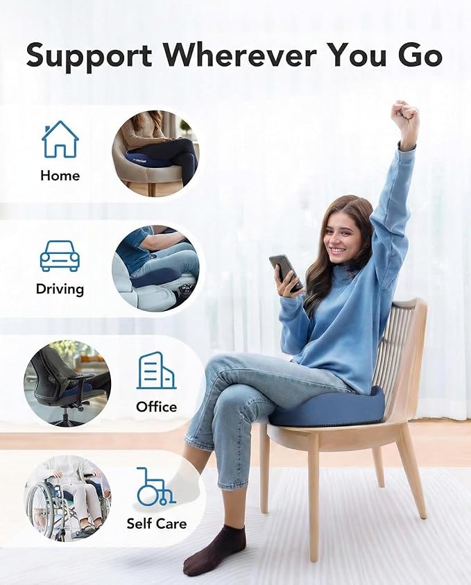 HUANUO Ergonomic Seat Cushion for Office Chair, Extra Large Car Seat Cushion, Tailbone and Back Support, Cooling Gel Enhanced, 4-Zone Pressure Relief Chair Cushions for Office, Car, Wheelchair