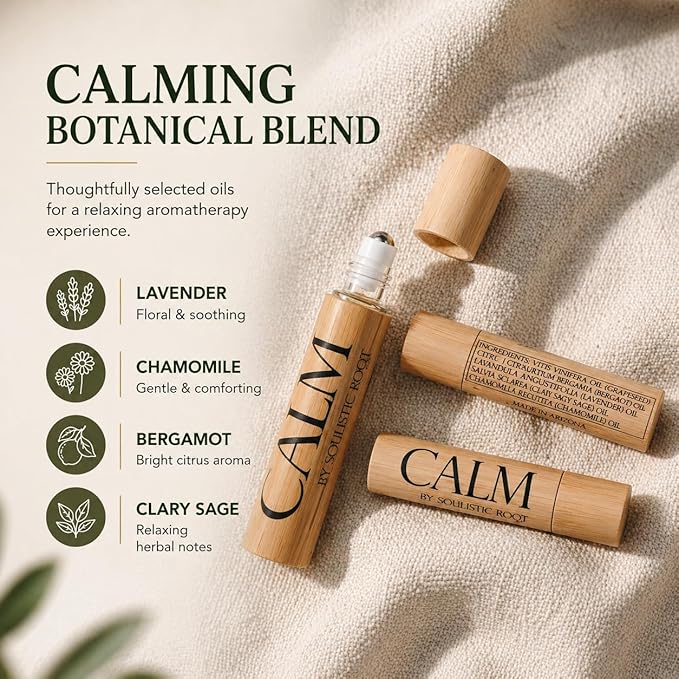 Calm Essential Oil Roller – Aromatherapy Roll On with Lavender & Chamomile – Calming Essential Oil Rollerball for Women, Self Care, Travel, Meditation & Wellness Gift – 10ml | Soulistic Root