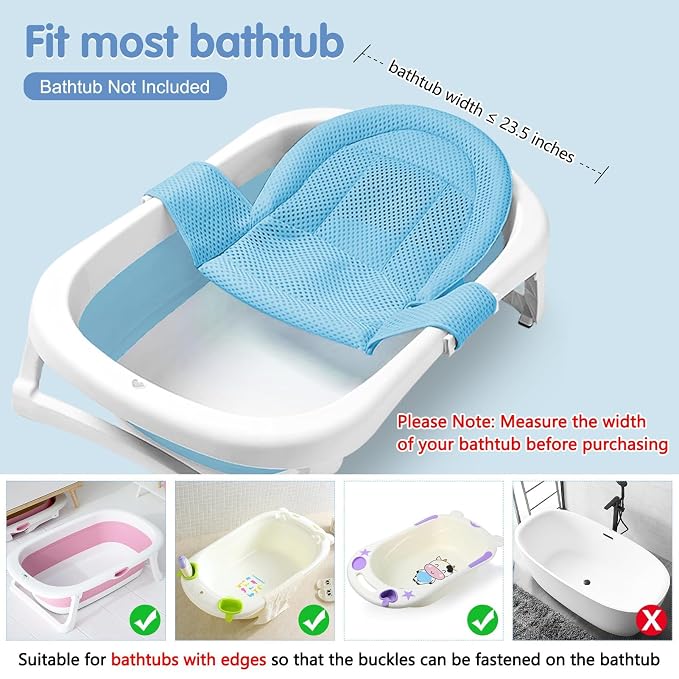 Colorlife Baby Bath Seat Support Net Infant Bathing Seat Support Mat, Adjustable Comfortable Non-Slip Three-Pointed Baby Shower Net Bathtub Sit Up Mesh for Newborn 0-12 Months-Blue(No Bathtub)
