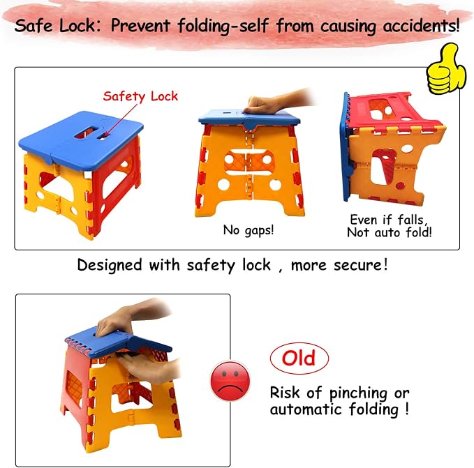 Kids Folding Step Stool for Toddlers Bathroom Sink – Safety Lock to Stable（1 Pack = Red+Blue）