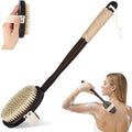 Dry & Wet Brushing Body Brush, Natural Boar Bristle Back Scrubber for Shower with Detachable Handle, Exfoliating Brush for Lymphatic Drainage, Improved Circulation & Smooth Skin
