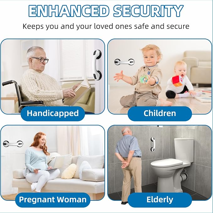 Grab Bars for Bathtubs and Showers, Zynuhmo 2 Pack 12 Inch Strong Suction Safety Bathroom Grab Bars for Shower Chair, Handicap Injury Elderly Senior Pregnant Assist Support Shower Handle(White/Black)