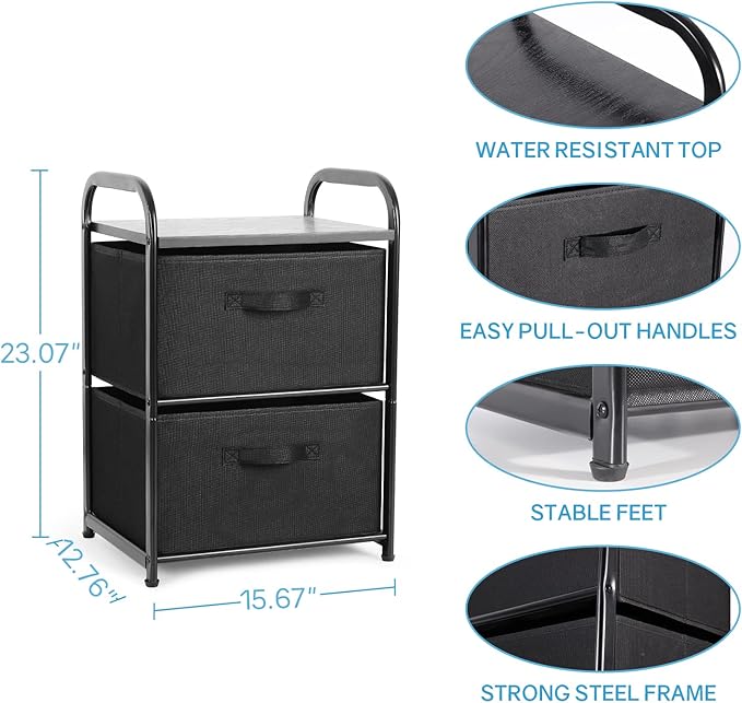 MAX Houser Dresser for Bedroom with 2 Drawers, Wide Chest of Drawers, Fabric Dresser, Storage Organizer Unit with Fabric Bins for Closet, Living Room, Hallway, Nursery,Black