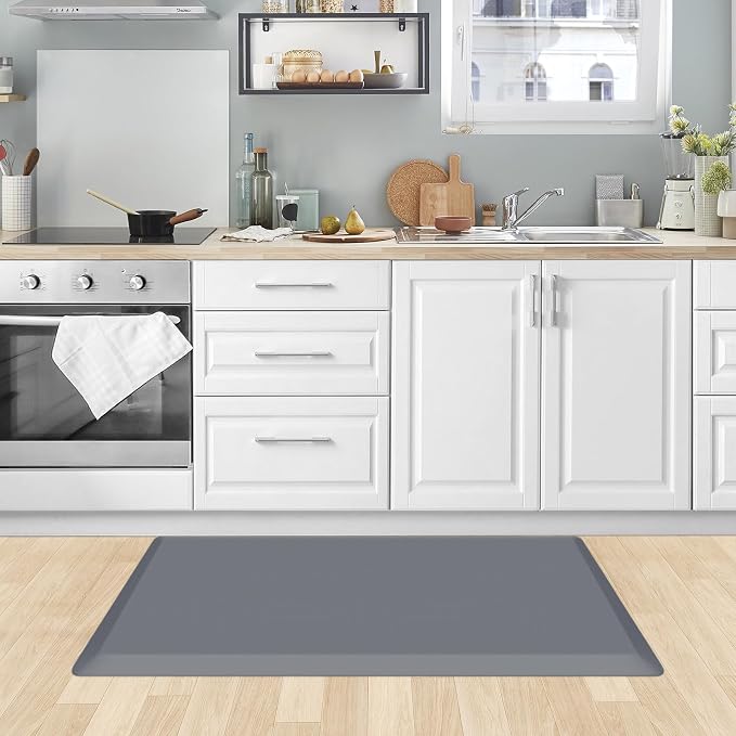 KitchenClouds Kitchen Mat Cushioned Anti Fatigue Rug 22"x36" Water Resistant, Non Slip, Standing and Comfort Desk/Floor Mats for House Sink Office (Grey,0.8inch)