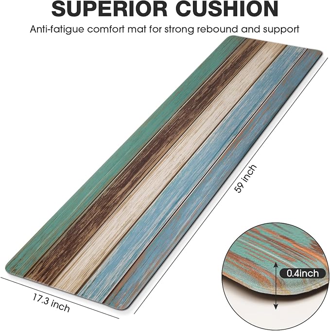 MAYHMYO Kitchen Rug Anti Fatigue Kitchen Mat Cushioned Farmhouse Kitchen Rugs Non Skid Waterproof Kitchen Rugs and Mats Retro Rustic Wood Texture Kitchen Mats for Floor Laundry Standing Desk Sink
