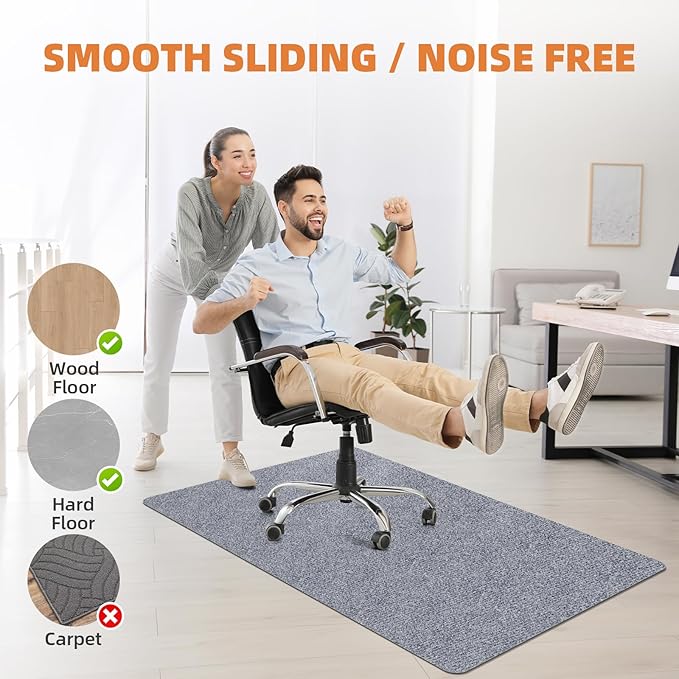 Office Chair Mat for Hardwood and Tile Floor, 48" x 36" Computer Desk Chair Mat, Anti-Slip Mat for Rolling Chair, Large Floor Protector for Home Office, Light Gray