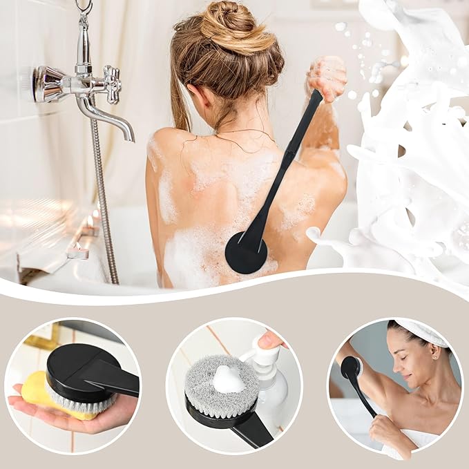 Gobiteli Back Scrubber for Shower,20.5" Long Handle Shower Brush for Body for Deep Clean,Back Brush for Shower for Men Women(Black)