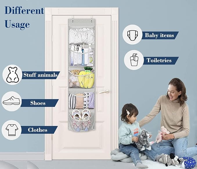 KEETDY Over the Door Organizer Storage for Closet with 5 Pockets Organizer for Bedroom Bathroom, 2 Pack
