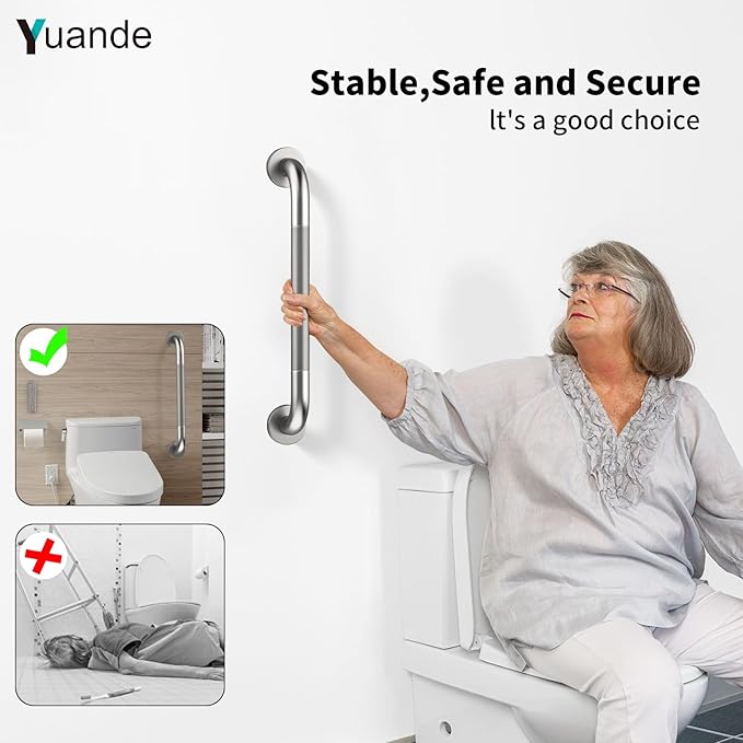 20 Inch Polished Chrome Shower Grab Bar with Anti-Slip Knurled Grip,YuanDe Stainless Steel Bathroom Grab Bars，Shower Handrail Support, Handicap Elderly Balance Assist Handles