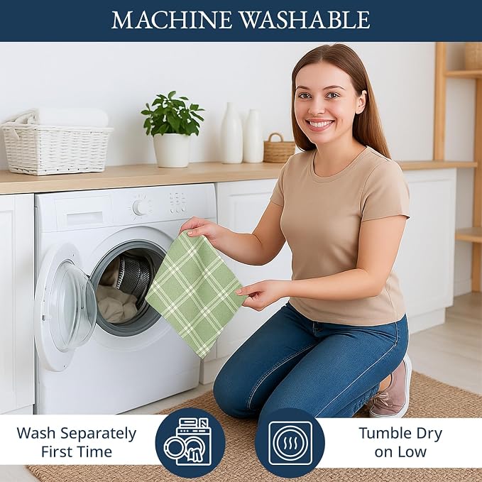 LANE LINEN Cotton Kitchen Towels Set, 4-Pack – Absorbent, Quick-Drying Dish Towels, 18" x 28" - Sage Green