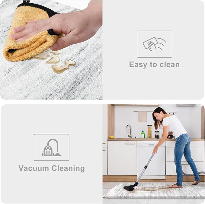 KIMODE Anti Fatigue Kitchen Mats for Floor, Abstract Farmhouse Kitchen Rugs, Cushioned Kitchen Floor Mats, Comfort Standing Mat for Sink, Laundry, Office, Desk Multi-Grey 17"x47"+17"x29"