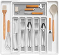 Lifewit Silverware Drawer Organizer, Expandable Utensil Tray for Kitchen, BPA Free Flatware and Cutlery Holder, Adjustable Plastic Storage for Spoons Forks Knives, 33 -57 x 42cm, White and Gray