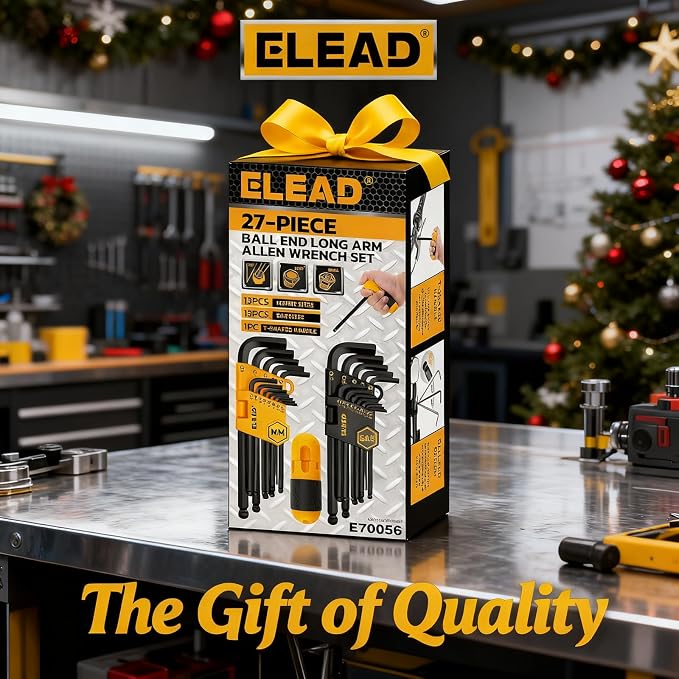 ELEAD Hex Key Allen Wrench Set: 27-Piece Premium MM(1.27mm-10mm) & SAE(3/64"-3/8) Allen Key Set with Grip Handle, Long and Short Arm with Ball End, Organized Storage