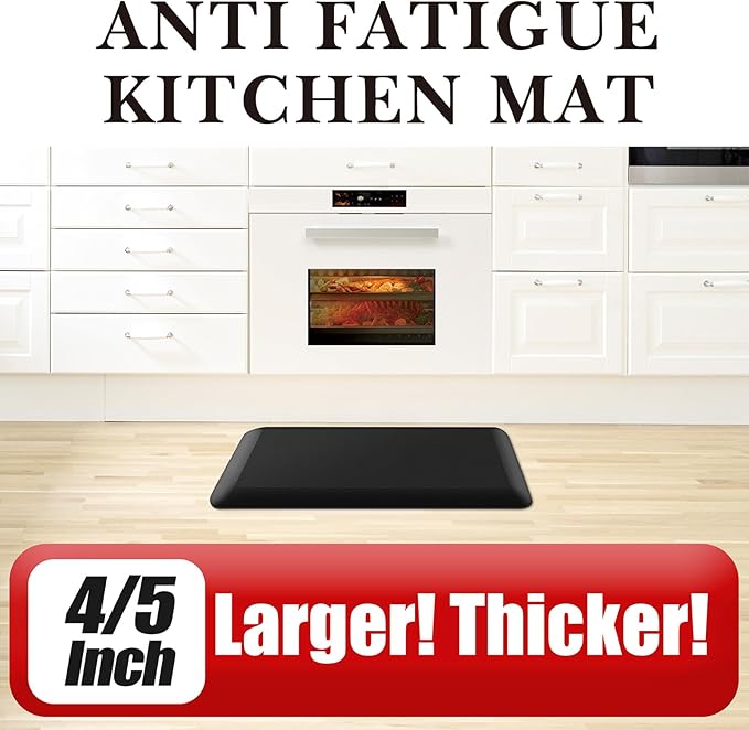 4/5 Inch Thick Kitchen Mat - Cushioned Anti Fatigue Mats for Kitchen Floor - Easy to Clean, Waterproof, Non-Slip Kitchen Rug for Sink, Office, Kitchen (20''x32'' Black)