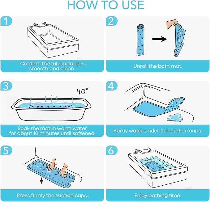 SHUCHING Baby Bath Mat for Tub Non Slip-40 X 16 Inch, Kids Bathtub Mat Mold Free, Long Shower Mat Anti Slip for Bathroom, Machine Washable, Vehicle
