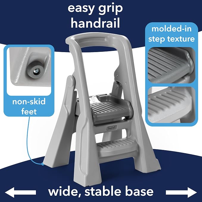 Simplay3 Toddler Tower, Montessori Folding Kids Step Stool for Kitchen, Bathroom, 34" x 21.5" x 20", Ages 18 Months to 4 Years, Gray