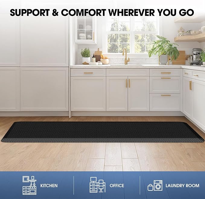 Mattitude Kitchen Mat Cushioned Anti-Fatigue Floor Mat Water Resistant Non-Slip Mats and Rugs Standing and Comfort Desk Mats for House Sink Office Laundry (Black, 17.3"x60")