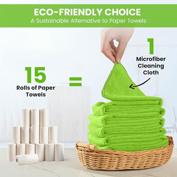 SIFANGKE Microfiber Cleaning Cloth, 12 Pack Limegreen Cleaning Rags for Housekeeping, Reusable Microfiber Towels for Car, Kitchen, Bathroom and Household Cleaning Supplies, 11.8"X11.8"