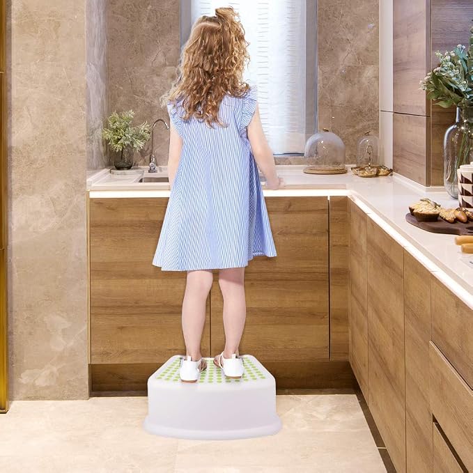 Step Stool for Kids (2 Pack), Toddlers Stool for Potty Training, Bathroom, Kitchen, Bedroom, Toy Room and Living Room. Toilet Stools with Soft Anti-Slip Grips for Safety, Stackable (Green)