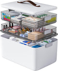 funest 3-Tier Medicine Craft,Sewing,Art,Organizer Storage,Portable Latch Bin with Lid and Leather Handle,Pill Bottle, First Aid, A Household Essential