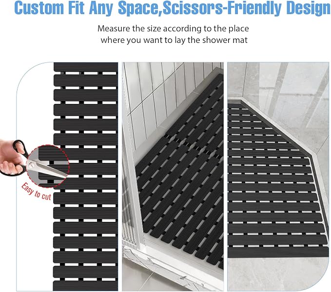 Shower Mat Non-Slip Bath Mat for Tub and Shower Stall,236 Suction Cups with Drain Holes, Quick Dry Machine Washable, Extra Grip for Stand Up Showers, Bathroom Essentials 24x24 Inch(Black)