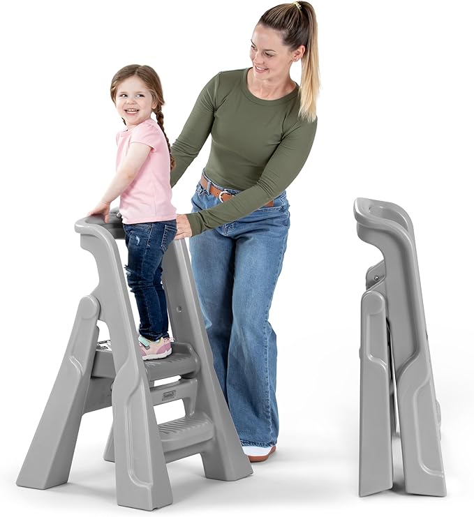 Simplay3 Toddler Tower, Montessori Folding Kids Step Stool for Kitchen, Bathroom, 34" x 21.5" x 20", Ages 18 Months to 4 Years, Gray