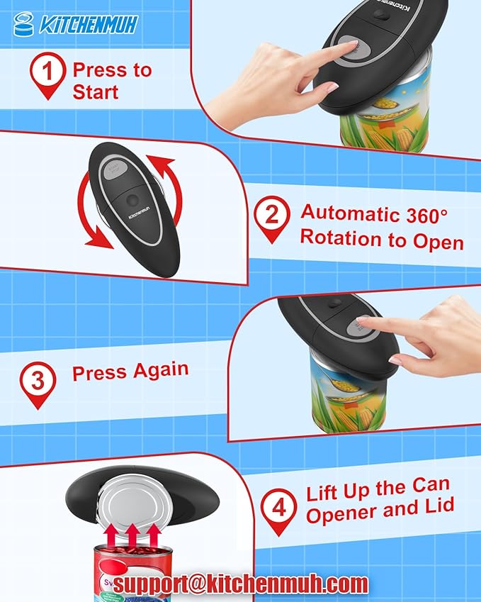 One Touch Electric Can Opener Fits All Can Sizes for Seniors with Arthritis, Battery Operated Can Opener with Smooth Edge, Food Safe Kitchen Gadgets Automatic Can Opener for Kitchen