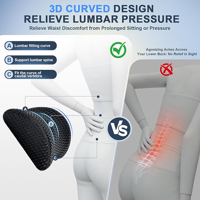 Lumbar Support Pillow,Ergonomic Memory Foam lumbar pillow for chair and Bed ,lower back support pillow for couch,Lower Back Pain Relief and Spine Support,lower Back Pillow for Chair,Car Seat Couch