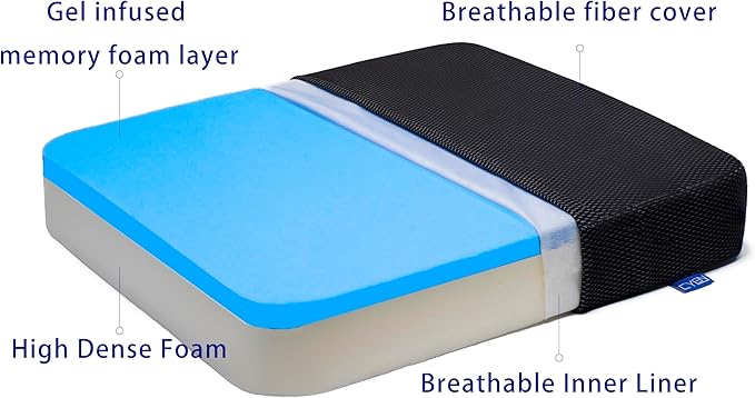 Ifoam Gel Infused Memory Foam Layer Wheelchair Cushion - Seat Cushion for Wheelchair-Office Chair, Kitchen Chair-Pressure Sore and Tailbone Pain Relief-High Dense Polyfoam Base (Black, 18×16×3 inch)