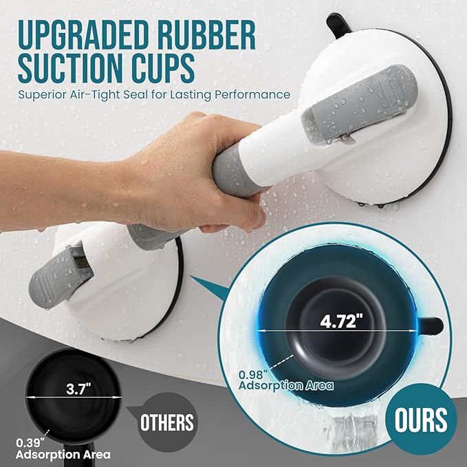 TAILI Grab Bars for Bathtubs and Showers, Shower Handles for Elderly Suction,Maximum 330lbs,Shower Grab Bar with Upgraded Rubber Suction Cups,Safety Grip for Senior, No Drilling Removable,Grey
