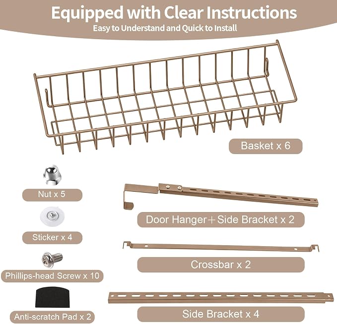 ElegantArray 8-Tier Pantry Door Oragnizer, Over The Door Pantry Organizer Rack and Storage, Hanging Spice Rack Shelves Door, Home Office Laundry Room Bathroom & Kitchen Organization, Brown
