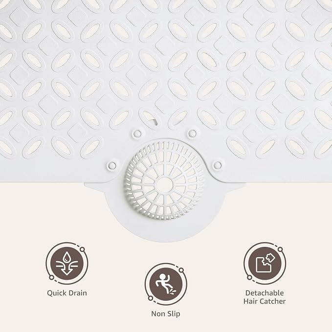 OTHWAY Bath Mat for Tub Non Slip: 39" X 17" Long Bathtub Mat with Hair Catcher│Big Drain Holes Shower Mats for Inside Shower│Machine Washable (White)