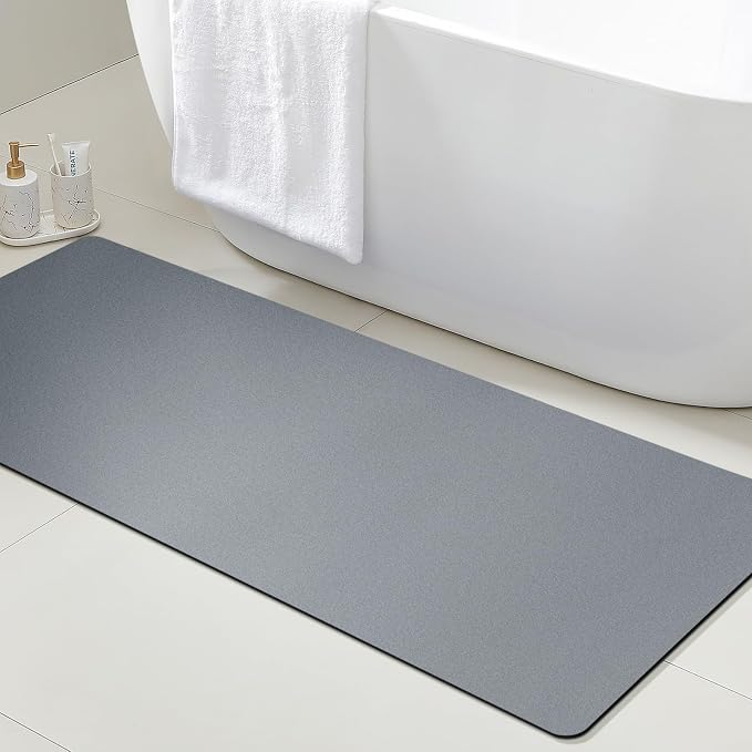 ACCUMTEK Non Slip Bath Mat, Thin Bathroom Rugs Fit Under Door, Quick Dry Bath Mats, Machine Washable Bath Rugs for Bathroom, Bathtub & Kitchen, Bathtub & Kitchen, Grey/Solid/48 x20