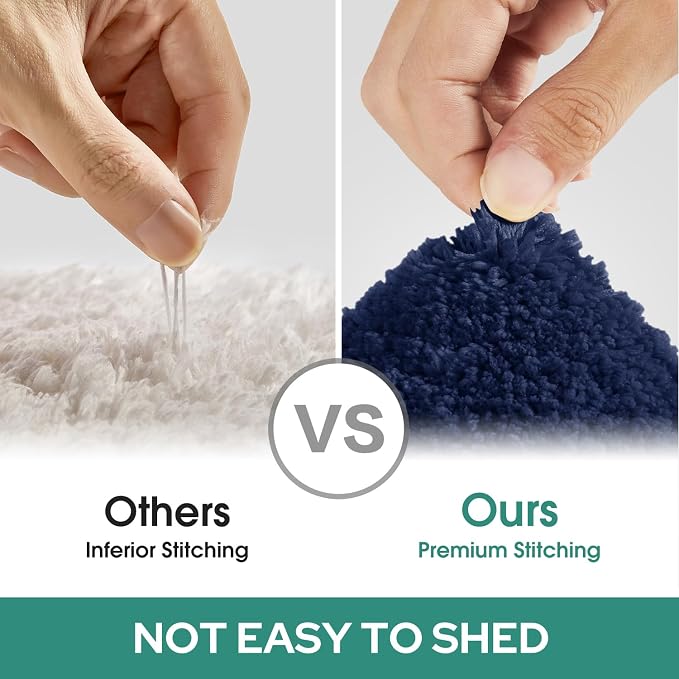 HOMEIDEAS Bathroom Rugs Sets 2 Piece, Super Soft and Absorbent Non Slip Microfiber U-Shaped Toilet Bath Mat Set (20"x32"+U20 x24, Navy Blue)