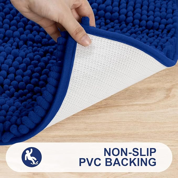 Grandaily Chenille Striped Bathroom Rugs 30x20, Extra Thick and Absorbent Bath Mats, Non-Slip Soft Plush Shaggy Shower Carpet, Machine Wash Dry, Bath Rug for Bathroom, (Medium, Royal Blue)