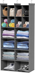 Ofiray-home 6 Tier Hanging Closet Organizer, 16 Compartments Sweater Organizer for Closet with 3 Sturdy Hooks, Closet Organizers and Storage, Wardrobe, Rv, Garment Rack, Grey