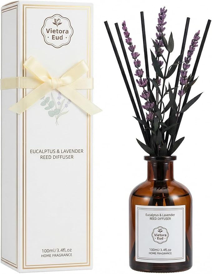 Eucalyptus & Lavender Essential Oil Reed Diffuser - 3.34 Fl Oz, Luxury Hotel Collection Diffuser Oil Inspired by Ritz Carlton for Home&Office, Bedroom/Living Room Shelf Decor,Non-Toxic & Gift Ready