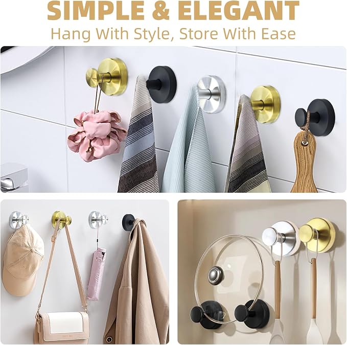 Suction Cup Shower Hooks for Inside Shower – 15 LB Heavy-Duty No-Drill Towel Hooks, Removable & Reusable for Towels, Robes & Loofah, Waterproof for Glass & Tile(2 Silver)