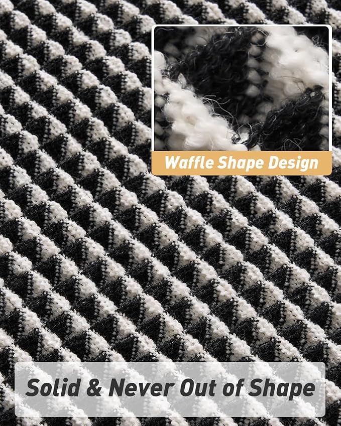 Upgraded Waffle Runner Rug, Super Absorbent Non Slip Bath Mats for Bathroom Floor, Washable Bathroom Runner Rug with Tassels, Ideal for Hallway Bedroom Laundry Room, Black & Cream, 2'x 6'(24" x 72")