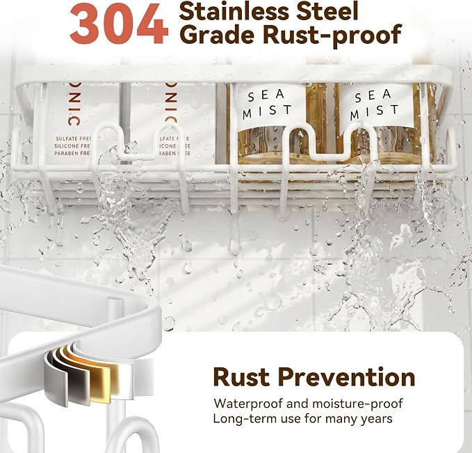 YASONIC Shower Caddy Adhesive, 100% Rustproof Shower Organizer with Soap and Toothbrush Holder, Large Capacity Shower Shelves for Inside Shower, No Drill Shower Storage for Home (5 Pack White)