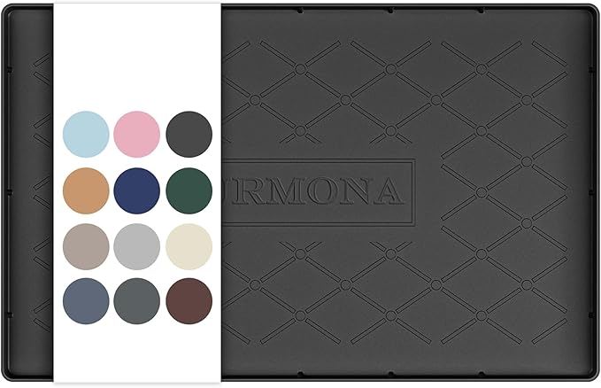 URMONA 19" x 12" Waterproof Silicone Mat in Multiple Sizes & Colors, Under Sink Mat for Kitchen & Bathroom, Pet Food Pad for Dogs & Cats, Kitchen Cabinet Liner, Multi-Purpose for Storage(Black)