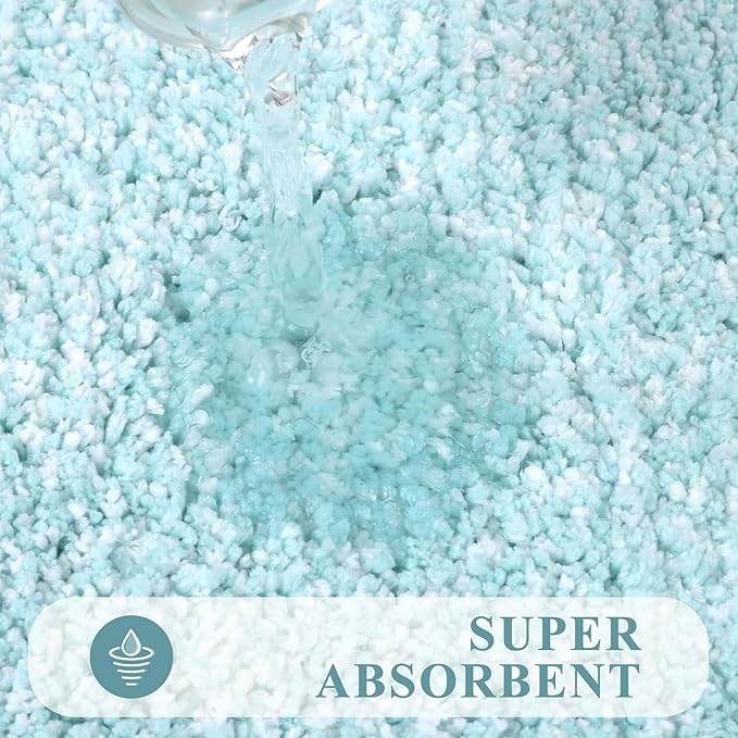 Pauwer Bathroom Rug Set 3 Piece: Plush Microfiber Shaggy Bath Mats, Non Slip, Machine Washable, Light Blue, 18x26+20x32+U Shape 20x24