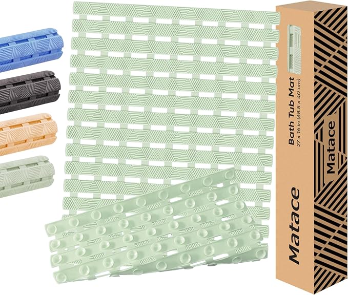 Bathtub Mat Non Slip - for Inside Bath Tub & Shower, Small 27x16 Inch, 180 Strong Suction Cups, Soft Textured Surface, Fast Drain & Quick Dry, Bathroom Safety Mat, Sage Green, Matace