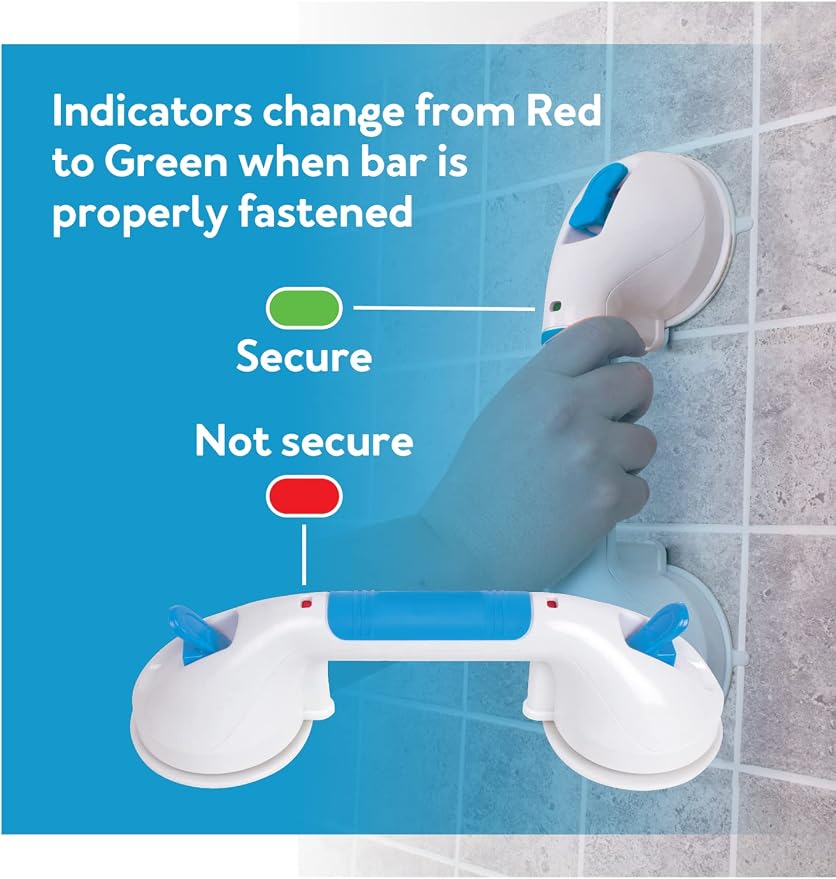 Carex Suction Shower Grab Bar – 12” Ultra Grip Shower Handle - Dual Locking Grab Bars for Bathtubs and Showers – Seniors, Disabled, Handicap, Elderly Assistance Product