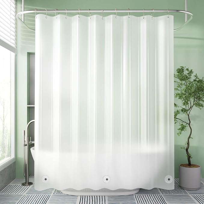 AmazerBath Extra Long Shower Curtain Liner, Plastic Shower Liner 84 Inches Long, Frosted PEVA 72x84 Shower Curtain Liner, Cute Waterproof 84 Inch Shower Curtain Liners with 3 Magnets