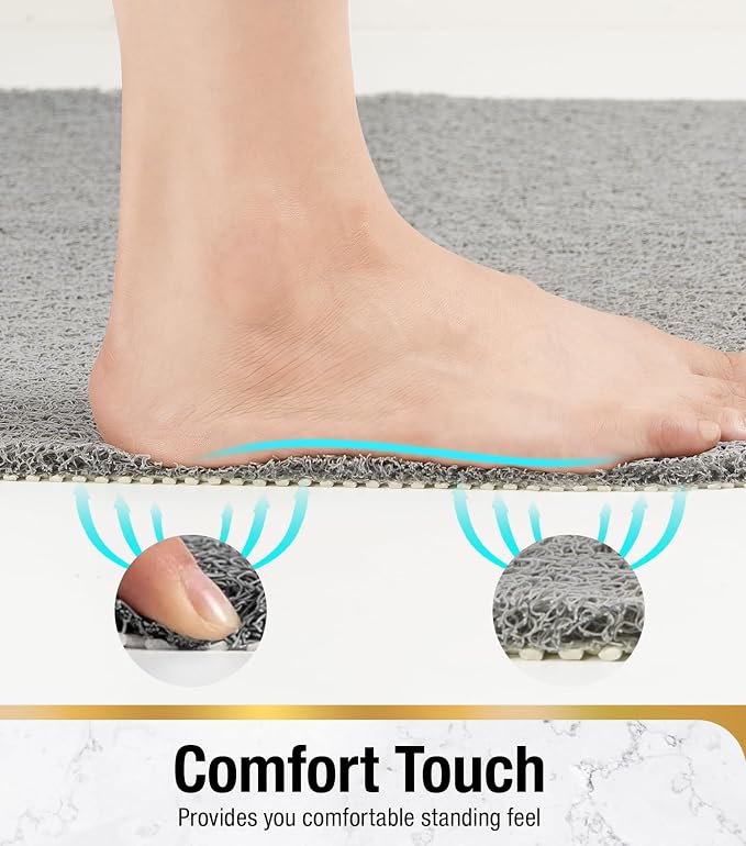 Shower Mat Non Slip Square, Bath Tub Mat for Textured Surface, Soft PVC Loofah Bathtub Mats Without Suction Cups, Quick Drying Shower Floor Mat, 24 x 24 Inch Bathroom Accessories, Grey